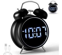 Sveglia digitale, doppia campana con grande display a LED, silenzioso, orologio digitale moderno con visualizzazione della data e della temperatura, funzionamento a batteria/sveglia USB per dormienti
