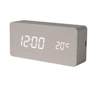 Sveglia digitale in legno con un grande display a LED che mostra la data, doppia sveglia, funzione snooze e luce notturna. Adatta per comodini da camera da letto o scrivania da ufficio (bianco)