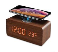 Sveglia digitale in legno massello con efficiente funzionalità di ricarica wireless per la routine quotidiana della buonanotte (marrone)