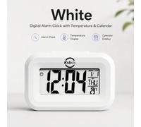 Sveglia digitale minimalista bianca pura con design arrotondato, versatile, grande schermo con visualizzazione di ora, data, giorno della settimana e temperatura, funzione sveglia integrata, estetica 
