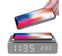 Sveglia digitale moderna 2 in 1 con ricarica wireless, da comodino, con caricatore wireless Qi e termometro