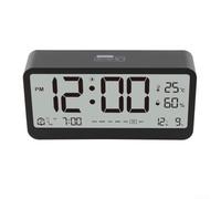 Sveglia digitale, multifunzione, con visualizzazione della temperatura, umidità, calendario, visualizzazione settimanale, schermo LCD, comodino, funzionamento a batteria, USB (nero)