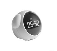 Sveglia digitale orientata ai bambini con display a LED curvo, pulsante snooze, letture a doppia temperatura, visualizzazione della data e attivazione della modalità notturna (bianco)