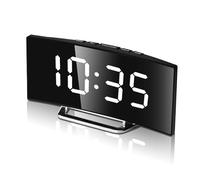 Sveglia digitale per camera da letto, nero curvo grande display LED temperatura data, display orologio da comodino con porta di ricarica USB luminosità regolabile Snooze orologio digitale portatile