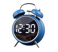 Sveglia digitale piccola, 11,4 cm, a doppia campana, elettronica, a LED, con spina o a batteria, sveglia silenziosa in metallo, sveglia da comodino per dormienti pesanti, adulti e bambini (blu)