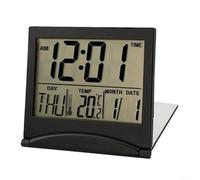 Sveglia digitale portatile con display LCD, funzione data, temperatura, ultra sottile, pieghevole, orologio da viaggio silenzioso per camera da letto, ufficio, studio (nero)