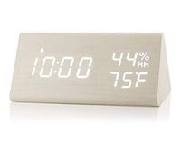 Sveglia Digitale, Sveglia in Legno con Visualizzazione Dell'ora Elettronica a LED, Rilevamento di umidità e Temperatura 3 Impostazioni di Allarme Luminosità a 3 Livelli Orologio (Colore legno bianco)