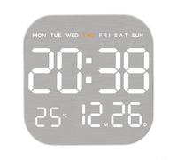 Sveglia elettronica a LED con display completo che mostra ora, data, temperatura e giorno, luminosità regolabile con sensore di luce automatico (guscio bianco)