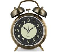Sveglia forte per adulti che dormono pesanti, in metallo, a doppia campana, funzionamento a batteria, per camera da letto, decorazione silenziosa, senza ticchettio (bronzo)