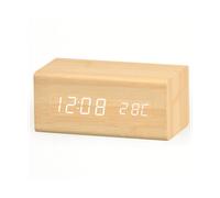 Sveglia digitale a LED con porta di ricarica USB, display a grandi cifre, luminosità regolabile, sveglia, calendario, orologio da tavolo - marrone chiaro