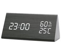 Sveglia a LED in legno, con display di temperatura e umidità