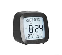 Sveglia intelligente con display LCD che mostra temperatura, umidità, calendario, giorno, retroilluminazione ad attivazione vocale, pulsante snooze e base antiscivolo per un posizionamento sicuro