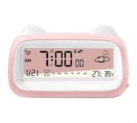 Sveglia LCD ricaricabile USB trasparente con calendario, conto alla rovescia, sensore di temperatura e umidità per un display accurato dell'ora e dell'ambiente (rosa)