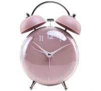 Sveglia meccanica a forma di tamburo, con luce notturna, movimento silenzioso e alimentato a batteria, per studenti, camera da letto, ufficio, studio (rosa)