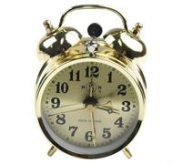 Sveglia meccanica in metallo dorato in stile vintage a carica manuale orologio da tavolo con doppia campana design retrò per camera da letto ufficio decorazione casa diametro 7 cm