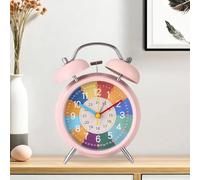 Sveglia per bambini per camera da letto e studenti, orologio da tavolo silenzioso senza ticchettio con quadrante codificato a colori, luce notturna morbida, campanello a doppia campana, Fra in metallo