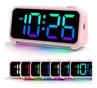 Sveglia per bambini, sveglia che cambia colore, sveglia digitale a LED da 15,2 cm, orologio digitale per bambini con display a caratteri multipli, dimmerabile, 5 volumi, caricatore USB, rosa