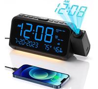 Sveglia per camera da letto con modalità giorno feriale/fine settimana, orologio digitale con proiettore a 350°, dimmer a 5 livelli, volume regolabile, monitor di temperatura e umidità, calendario,