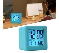 Sveglia protettiva per display retroilluminato, grande schermo LCD con data, funzione snooze, custodia in silicone inclusa, struttura quadrata, per camera da letto, ufficio o viaggio (8 x 8 cm, viola