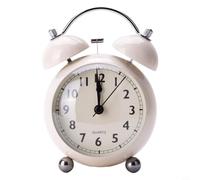 Sveglia retrò a doppia campana, funzionamento a batteria, in metallo, con display luminoso, silenziosa, senza ticchettio, per camera da letto pesante (bianco)