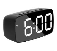 Sveglia silenziosa con controllo vocale, grande display a LED, con ora, data, temperatura, sveglia, calendario, multifunzione, per comodino, scrivania, 12 x 4 x 6 cm (nera)