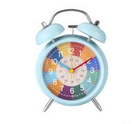 Sveglia silenziosa per bambini, 11 cm, timer da tavolo in metallo (orecchie blu)