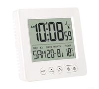 Sveglia touch con ampio schermo LCD che mostra ora, data, settimana, temperatura, supporta inglese, tedesco, olandese, italiano, spagnolo, danese (bianco)