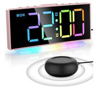 Sveglia Vibrante Rumorosa Con Scuotiletto,Sveglia Digitale da Comodino con Ampio Display RGB a 8 Colori,Luce Notturna,Orologio Digitale da Tavolo a LED per Dormienti Profondi,Non Udenti,Sordi,Bambini