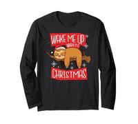 SVEGLIAMI Quando È Natale - Divertente Meme Lazy Sloth Maglia a Manica