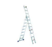 Svelt Scala Professionale in Alluminio 3 Tronchi Serie Deluxe - Posizione Doppia, Zoppa e a Muro - Stabilizzatore Regolabile, Pioli Inclinati, Dispositivo Antiribaltamento - 7+8+8 gradini