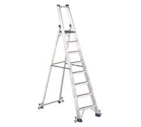 Svelt Scala Professionale in Alluminio con 4 Ruote Autobloccanti - Piattaforma Rinforzata, Parapetto di Sicurezza e Gradini Antisdrucciolo per Uso Intensivo (8 Gradini)