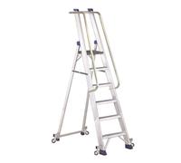 Svelt Scala Professionale in Alluminio con Piattaforma, Corrimani e Parapetto - 4 Ruote Autobloccanti e Gradini Antisdrucciolo (6 Gradini)