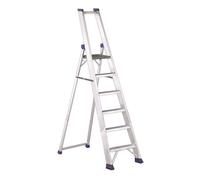 Svelt Scala Professionale in Alluminio con Piattaforma e Parapetto - Gradini Antisdrucciolo, Larghezza Maggiorata, Schienale Rinforzato e Doppio Sistema Antiapertura (6 Gradini)