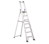 Svelt Scala Professionale in Alluminio con Piattaforma e Parapetto - Gradini Antisdrucciolo, Larghezza Maggiorata, Schienale Rinforzato e Doppio Sistema Antiapertura (7 Gradini)