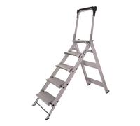 Svelt Svelt Sgabello Industriale Professionale Richiudibile in Alluminio a Tronco Unico - 5 Gradini Antiscivolo, Guarda-Corpo, Ruote, Vaschetta Porta-Attrezzi - Certificato