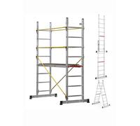 Svelt Trabattello Professionale in Alluminio Multiposizione Trasformabile in 2 Scale - Uso Professionale D.Lgs.81/2008, Altezza Lavoro 5,51 m, con Ruote e Sistema Q-LOCK