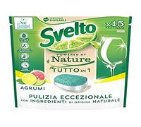 Svelto Powered By Nature Tutto in 1 Pastiglie per Lavastoviglie Pulizia Eccezionale Profumo Agrumi - Confezione da 15 Pastiglie