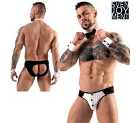 Svenjoyment Completo Uomo Fantasia Costume Slip Set Polsini Papillon Bow Tie