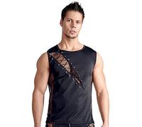 Svenjoyment Men's Shirt with Front Fishnet And Lacing Intimo a Canottiera, Nero, L Uomo