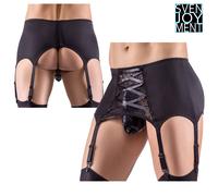 Svenjoyment Reggicalze Uomo Nero Tessuto Microfibra Elasticizzato con Pizzo