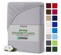 Svenson Lenzuolo con angoli elasticizzati, in jersey, 100% cotone, 180 x 200 cm, colore: argento/grigio chiaro