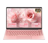 Svikou Computer portatile da 14 pollici in oro rosa, processore tel Quad-Core J4105, display FHD IPS, 6 GB RAM 128 GB SSD, Win 11 Pro PC, notebook ultra leggero per viaggi, lezioni online, lavoro e