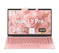Svikou Computer portatile da 14 pollici in oro rosa, processore tel Quad-Core J4105, display FHD IPS, 6 GB RAM 256 GB SSD, Win 11 Pro PC, notebook ultra leggero per viaggi, lezioni online, lavoro e