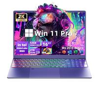 Svikou Win 11 Pro/MS Office 2019: laptop da gioco viola da 16", CPU Alder Lake Quad Core N95 di 12a generazione, LPDDR5 da 12 GB, IPS FHD 1920 x 1200, KB retroilluminato a colori, sblocco impronte