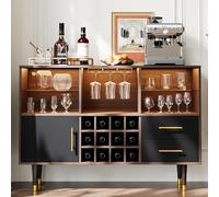Svimi - Mobile da bar, 119 cm, in noce moderno con stazione di ricarica a LED, tavolo da buffet, bar e deposito per bar a casa