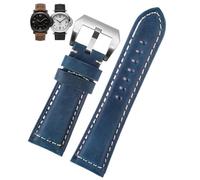 Svincoter Cinturino for orologio da uomo vintage satinato in vera pelle da 22/24/26 mm, adatto for Panerai PAM111 441 312, adatto for Breitling, adatto for Hamilton.(Blue s buckle,24mm)