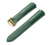 Svincoter Cinturino for orologio in morbida pelle con motivo a ciottoli con chiusura pieghevole convessa adatto for Cartier Blue Balloon(Green gold buckle,18X10mm)