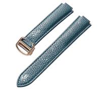 Svincoter Cinturino for orologio in morbida pelle con motivo a ciottoli con chiusura pieghevole convessa adatto for Cartier Blue Balloon(Peacock blue gold,22X14mm)