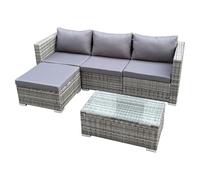SVITA Queens - Set lounge da giardino in polyrattan, 5 pezzi, resistente alle intemperie, per giardino, terrazza, balcone, con cuscino e tavolo in vetro, grigio