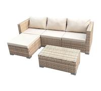 SVITA Queens - Set lounge da giardino in polyrattan, 5 pezzi, resistente alle intemperie, per giardino, terrazza, balcone, con cuscino e tavolo in vetro, beige